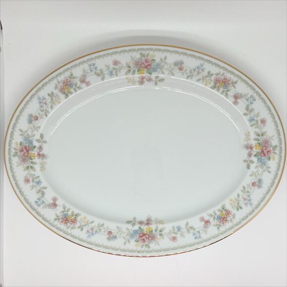 Vintage 80s Contemporary by Noritake Oval Serving Plate Memory Floral Print - Picture 1 of 4